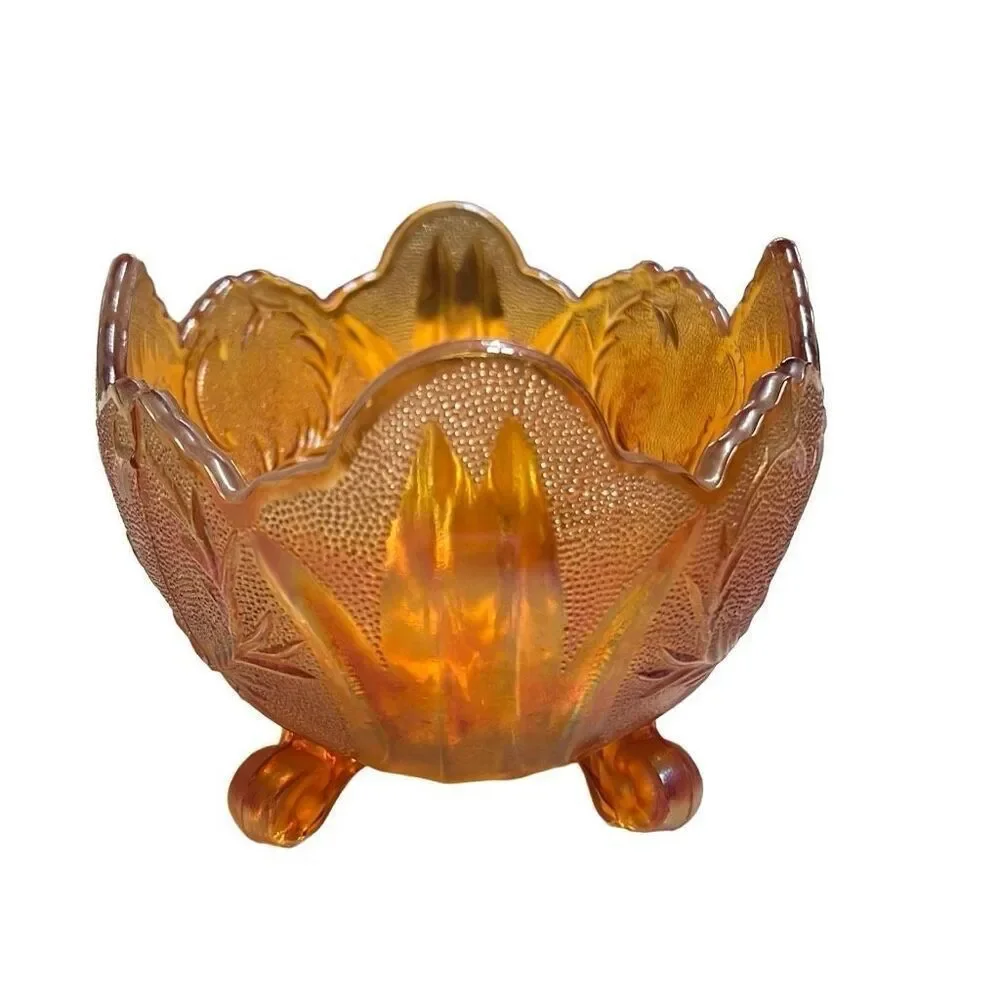 Marigold Carnival Glass Scalloped Edge Compote Bowl Size 10” x 5”